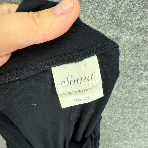 Soma Cropped Pants Women M Medium Black High Rise Flat Front Pull On Rayon - Picture 6 of 8